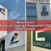 Gedung Pertamina, Gedung PGN dan logo Gunvor. Pertamina, PGN dan Gunvor, terlibat kontrak segitiga LNG.