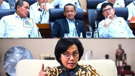 Atas (kiri ke kanan): Bambang Suswantono, Irjen KESDM merangkap Plt. Dirjen Minerba, - Menteri ESDM, Bahlil - Jisman P. Hutajulu, Dirjen Ketenagalistrikan
Bawah: Menteri Keuangan, Sri Mulyani.
(Sumber: Tempo/Tony Hartawan dan Tangkapan Layar)