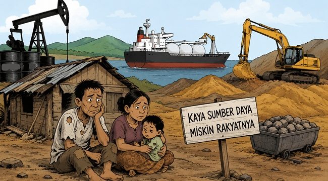 Ilustrasi kemiskinan di Aceh di tengah kekayaan Sumber Daya Alam (Sumber: Pembuatan gambar ilustrasi didukung AI).